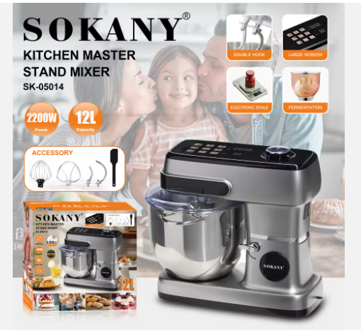 Sokany SK‑05014 Digital Stand Mixer – 12 L Stainless Steel Bowl, 2200 W Powerful Motor, Digital Timer & Controls