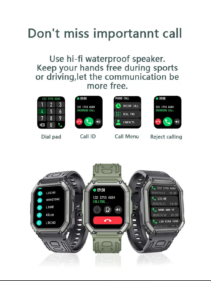 Men's Smart Watch Outdoor Sport Watch Heart Rate Fitness Tracker Bluetooth Dials Call Long Standby Smartwatch Men Women