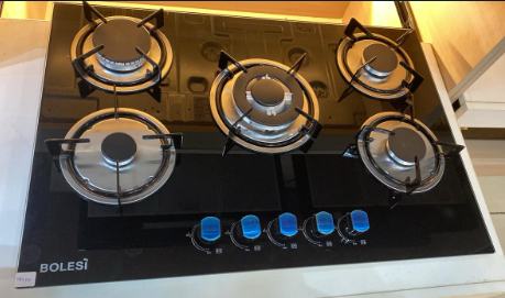 Bolesi HB-57005 5-Burner Built-In Gas Hob | Black Tempered Glass Cooktop