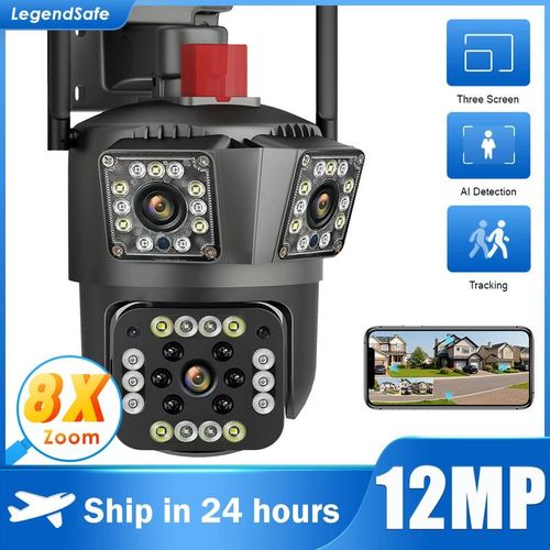Legendsafe 12MP 6K WIFI IP Outdoor Camera Motion Tracking PTZ 4K Video Camera Three Three Screen Waterproof Security System
