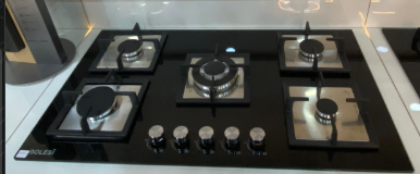 Bolesi HB-59002 5-Burner Built-In Gas Hob with Black Toughened Glass, Auto Ignition, and Flame Failure Safety
