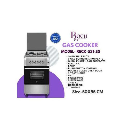 Roch RECK‑531‑SS 50 × 55 cm Cooker — 3 Gas Burners + 1 Electric Hot Plate with Electric Oven & Rotisserie