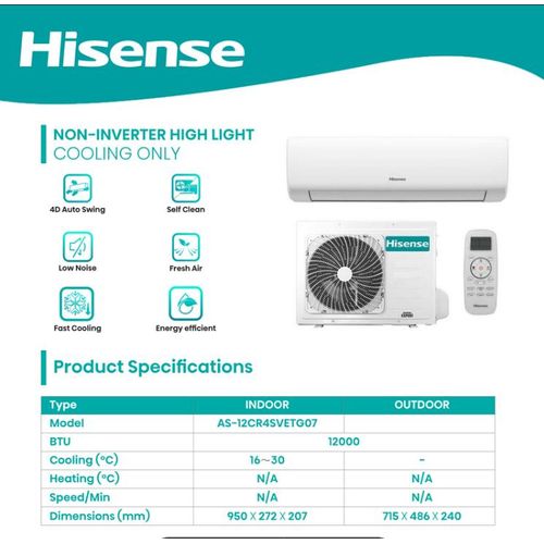 Hisense 12,000 BTU Wall Air Conditioner - Energy Efficient, Self-Cleaning, Turbo Mode