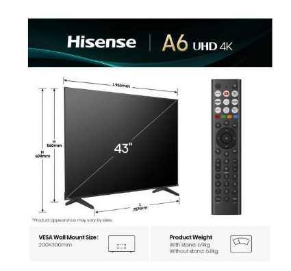 HISENSE 43' A6 SERIES 4K UHD TV