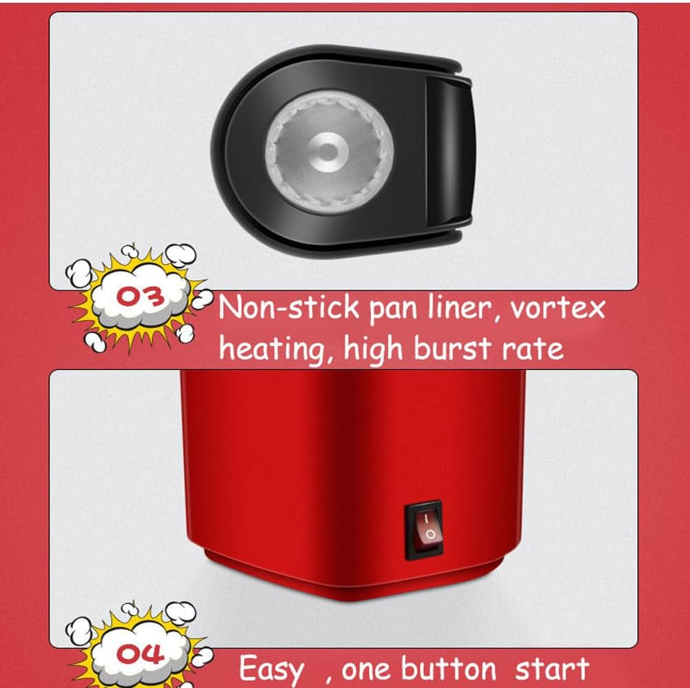 Sokany SK‑07045 Hot Air Popcorn Maker – 1200 W Compact Oil‑Free Popcorn Machine with 0.5 L Capacity, Red Thermo‑Resistant Plastic