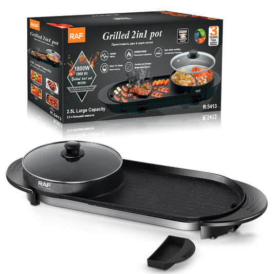 RAF R.5413 Electric Grilled 2-in-1 Hot Pot BBQ Grill – Multifunctional with Double Pot Design