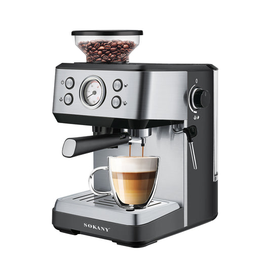 Sokany 4-in-1 Coffee Maker – Brew, Froth & Grind with Ease.