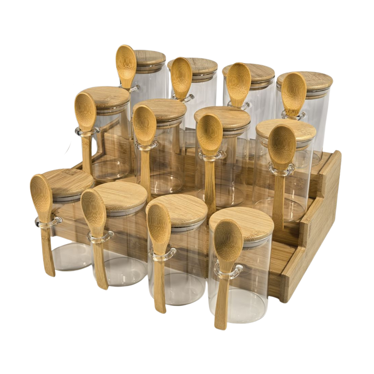 Bamboo spice rack with spoon