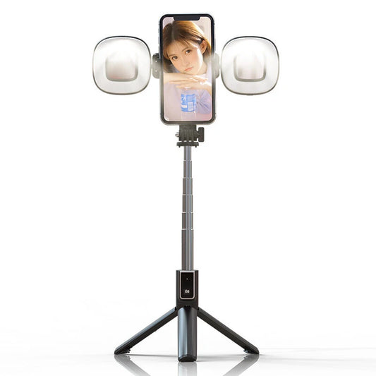 P40S-F Wireless bluetooth Selfie Stick Foldable Mini Tripod With Dual LED Fill Light Live Broadcast Shutter Remote Control for IOS Android - H05B