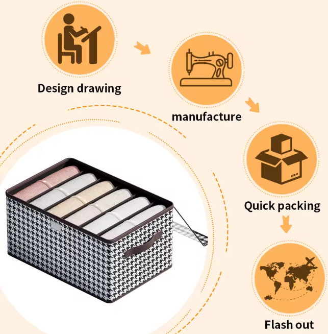 Wardrobe Pants & Clothing Organizer Box (Foldable Compartment Design) DIVIDED WITH LID