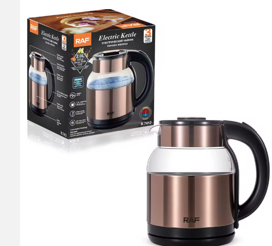 R.7412 Home Appliance 2.0L Blue Colored Glass Electric Water Kettle