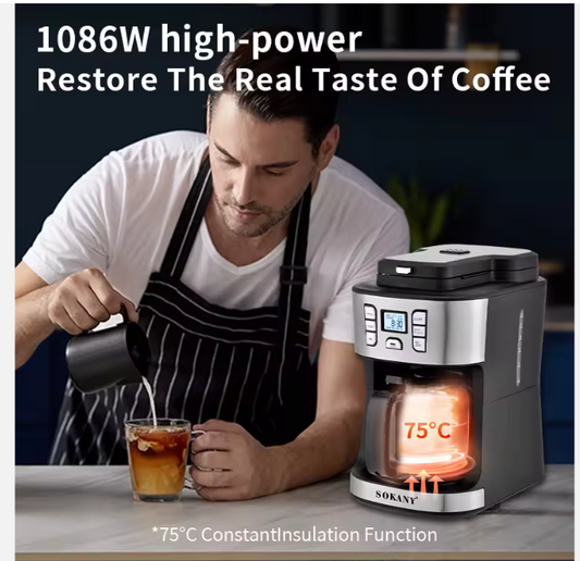 Sokany Coffee Maker 2-in-1 – Brew & Froth with Ease