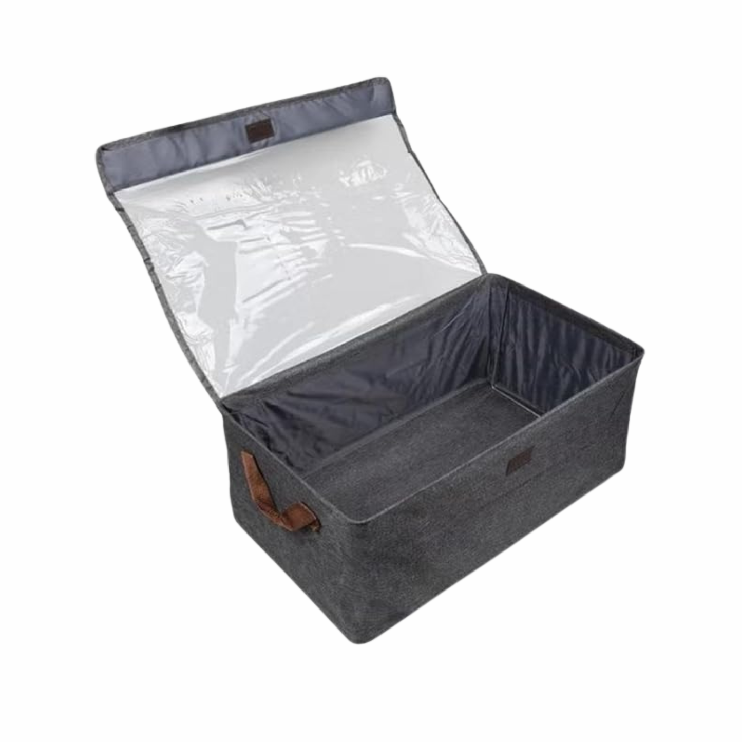 Foldable Fabric Storage Box with Clear Lid & Handles (Grey)