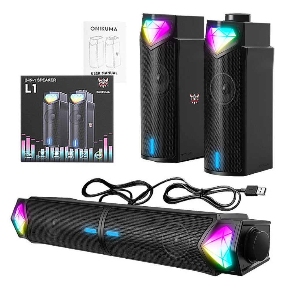 ONIKUMA L1 RGB Computer Speaker, Portable Sound Box with Inside Microphone.