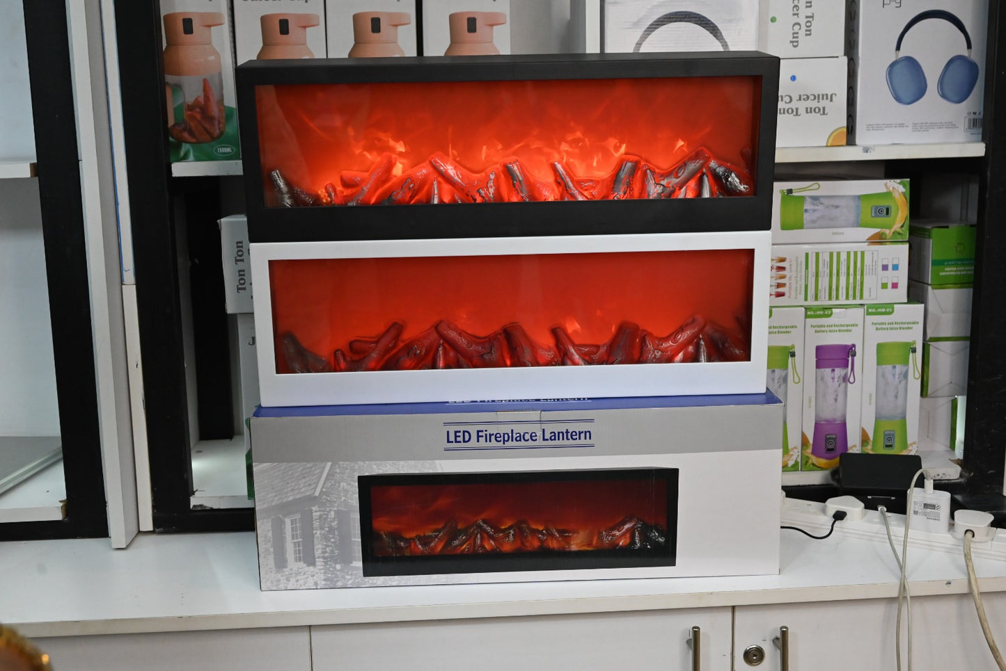 LED fireplace with fire flame effect, Led fireplace Lantern, input battries and ac power fireplace