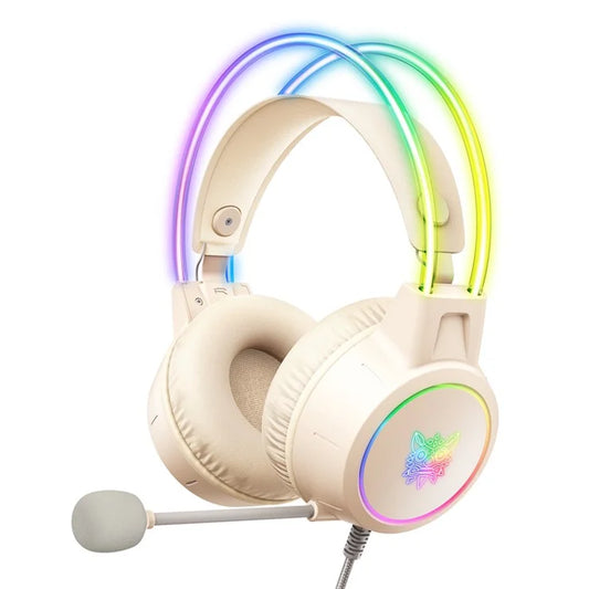 ONIKUMA X15 Pro Gaming Headset 3.5mm Wired Headset Surround Sound Gaming Headphone with RGB Lighting Effect - Beige