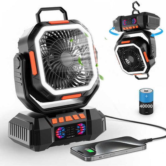 40000mAh Portable USB & Solar Rechargeable Camping Desk Fan Multi-Function LED Lamp Electric Power Source for Hotels Outdoor Use
