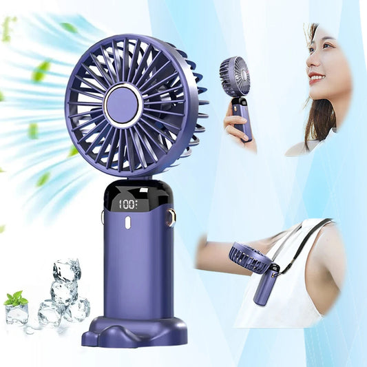 USB Rechargeable Mini Portable Handheld Electric Fan Foldable Neck Hanging Outdo