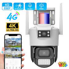 SIM Card 4G Camera 8MP 4K Dual Lens CCTV Wireless Outdoor Securiy