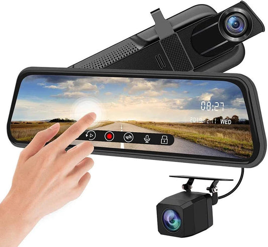 Techdash Full HD Mirror Dash Camera for Car with 10" Touch Screen In-car Camera System  (2 Camera, 1080p)