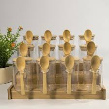 Bamboo spice rack with spoon