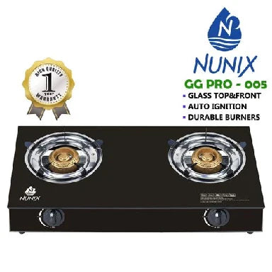 Nunix GG PRO Tampered Glass Top Gas Table Cooker - 2-burner, Galvanized steel, Autoignition