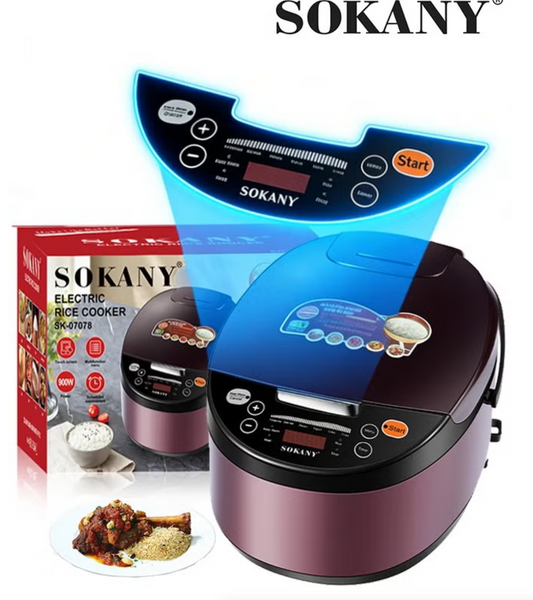 Sokany 6L Automatic Smart Digital LCD Rice Cooker Home Electric Non-Stick Plastic Housing for Household Use