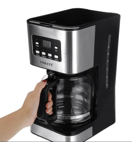 Sokany CM-121E Programmable 12-Cup Drip Coffee Maker – 950 W Stainless Steel & ABS with Glass Carafe