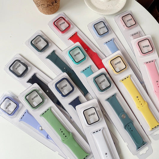 watch accessory case for apple watch 6 strap 44mm 40mm 42mm 38mm silicone strap for iwatch series 6 5 4 3 SE
