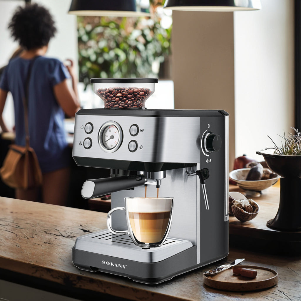 Sokany 4-in-1 Coffee Maker – Brew, Froth & Grind with Ease