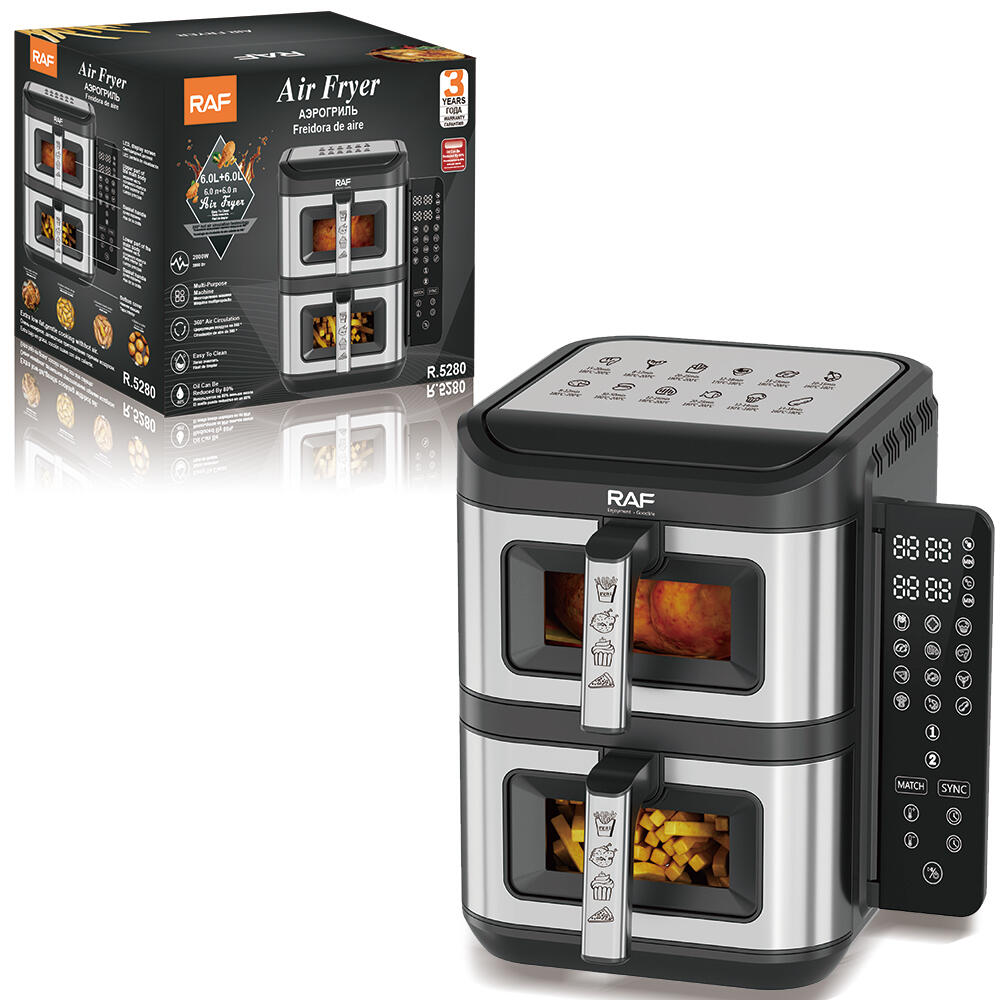 RAF R.5280 Dual Basket Air Fryer — 12 L (6 L + 6 L) Double Chamber with 2800 W Digital Touch Control