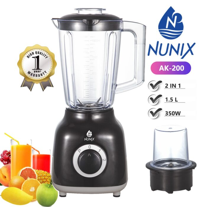Nunix AK-200 2-in-1 Blender & Grinder – 350 W Motor, 1.5 L Jar for Smoothies, Spices & Everyday Blending