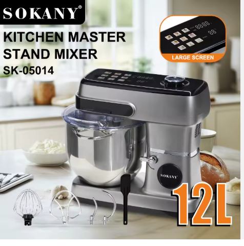 Sokany SK‑05014 Digital Stand Mixer – 12 L Stainless Steel Bowl, 2200 W Powerful Motor, Digital Timer & Controls