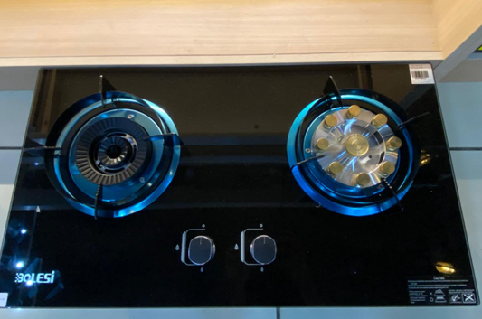 Bolesi BLS-S08 Premium 2-Burner Built-In Gas Stove | Black Tempered Glass Cooktop with Brass Burners