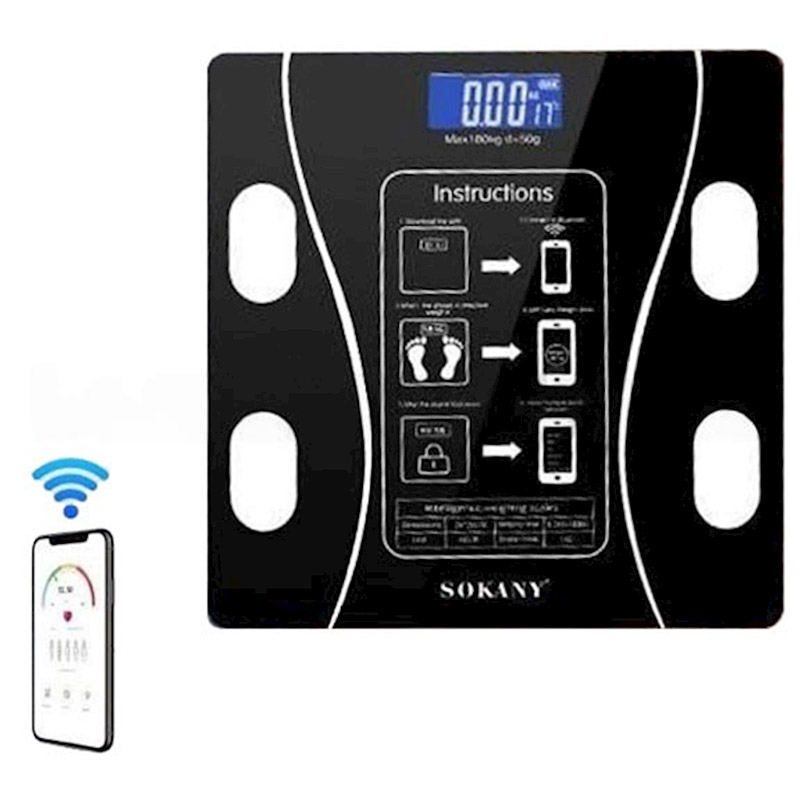 Sokany SK‑19019 Smart Bluetooth Digital Body Scale – Glass Platform, up to 180 kg Capacity, LED Display