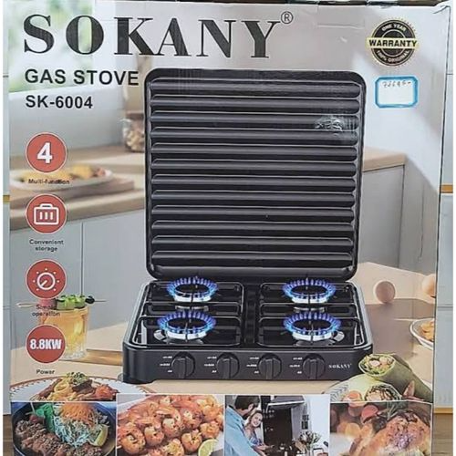 Sokany SK‑07020 4‑Burner Gas Stove with Stand — Stainless Steel Cooker