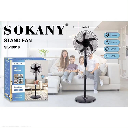 Sokany SK‑19077 18″ Stand Fan — Powerful Airflow with Adjustable Height and 3‑Speed Settings