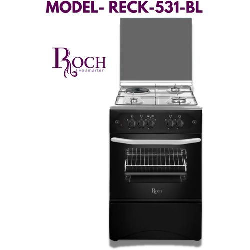 Roch RECK‑531‑BL 50 × 55 cm Cooker — 3 Gas Burners + 1 Electric Hot Plate with Electric Oven (Black/Grey)
