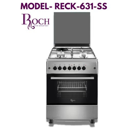Roch RECK-631-SS 60 × 60 cm Cooker — 3 Gas Burners + 1 Electric Hot Plate with Electric Oven & Rotisserie