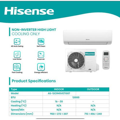 Hisense 12,000 BTU Wall Air Conditioner - Energy Efficient, Self-Cleaning, Turbo Mode