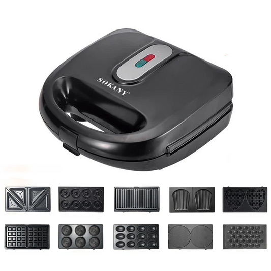 Sokany SK‑08021 10‑in‑1 Multifunction Sandwich & Snack Maker – 750 W Non‑Stick Plates for Sandwiches, Waffles, Donuts & More