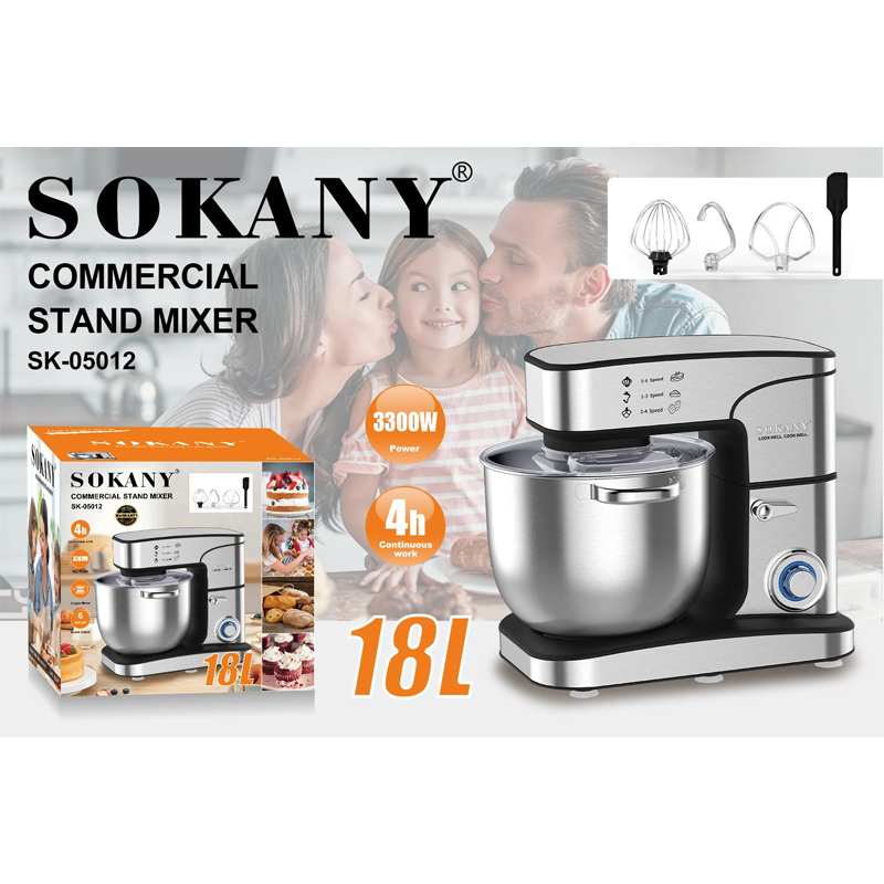 Sokany SK‑05012 Commercial Stainless Steel Stand Mixer – 18 L Bowl, 3300 W Heavy‑Duty Motor