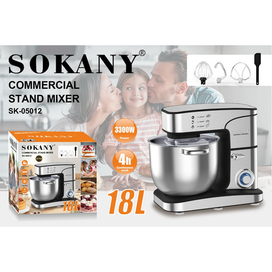 Sokany SK‑05012 Commercial Stainless Steel Stand Mixer – 18 L Bowl, 3300 W Heavy‑Duty Motor