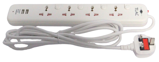 TLAC Premium 4 Way Extension Socket with USB and Surge