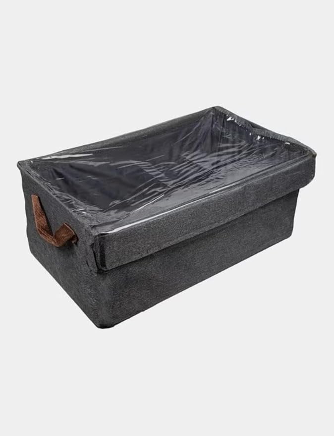 Foldable Fabric Storage Box with Clear Lid & Handles (Grey)