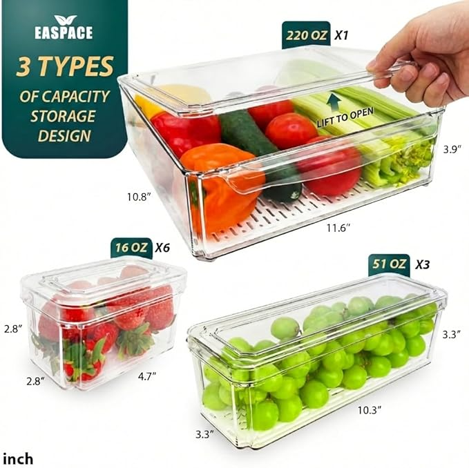 10-Pack Clear Acrylic Refrigerator and Pantry Storage Organizer Set