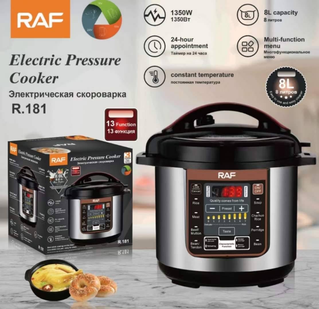RAF RAF Stainless Pressure Cooker, Black, Silver, 1350 Watt, 8 Liter, R.181