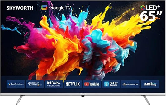 Skyworth 65Q6500G - 65" QLED+ 60Hz Google TV, Dolby Atmos, Eye Care 2.0, Filmmaker Mode, Game Mode, Hands-free Voice Control, and 2x12W Sound Channels. (2 Years Warranty)