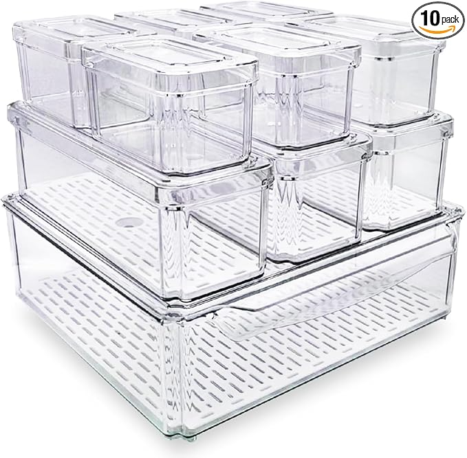 10-Pack Clear Acrylic Refrigerator and Pantry Storage Organizer Set