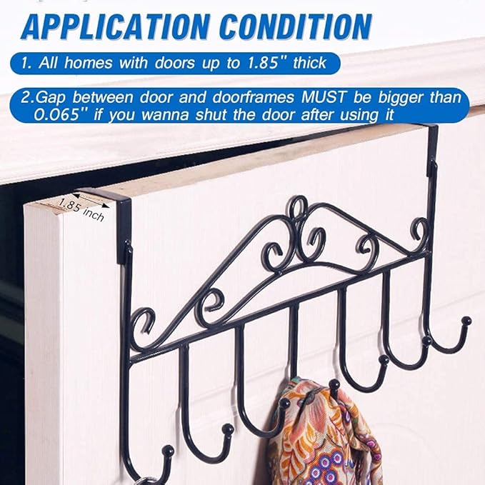 Hojo 2-Piece Over-the-Door Hook Hanger (7 Hooks Each, Black)